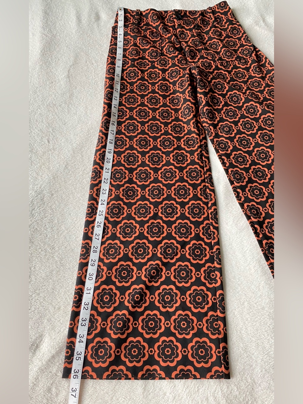Anthropologie Maeve The Colette Wide-Leg Ponte Pants Black Orange MedallionSz 26 - Picture 13 of 16